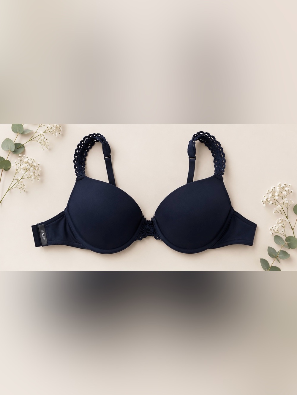 Aerie Everyday Demi Coverage Push-Up Bra | Navy Lace Strap Underwire | Size 36B